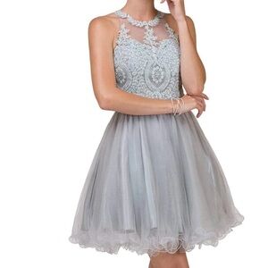 Gray Lacey Beaded homecoming Dress